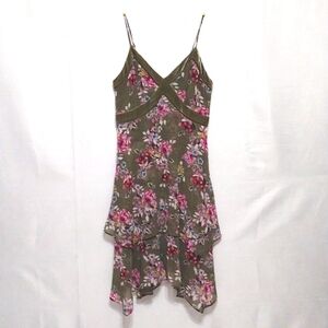 White House Black Market Floral Dress - Olive and Pink